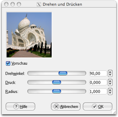 Eigenschaften für das Filter Drehen und Drücken